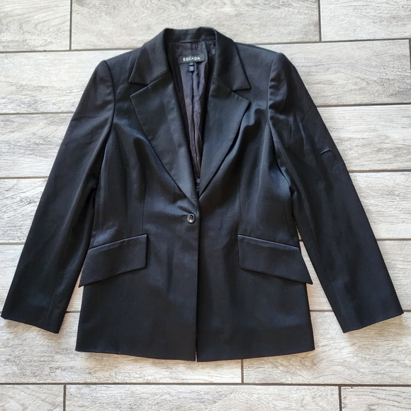 ESCADA Wool Black Blazer Women's Sz 42 Large Stretch Business Jacket 1 button - Picture 5 of 16
